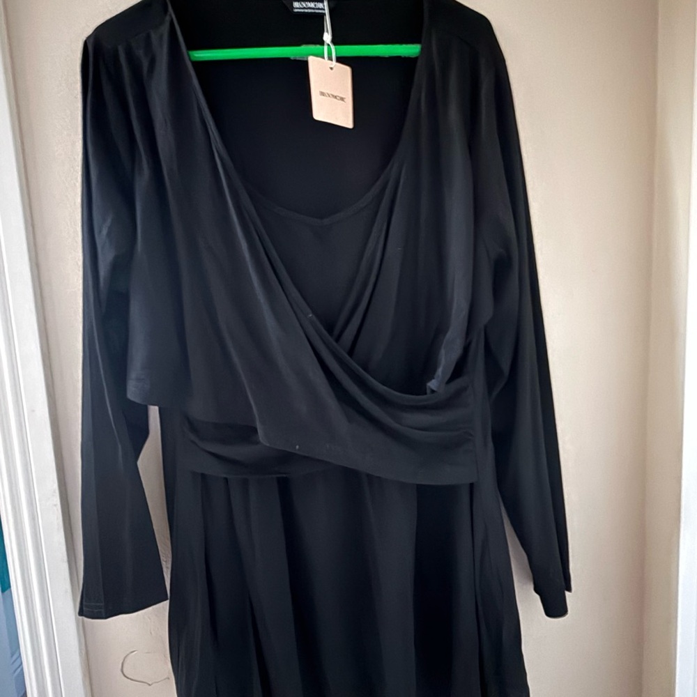 BloomChic Black Draped Wrap-Front Long Sleeve Top